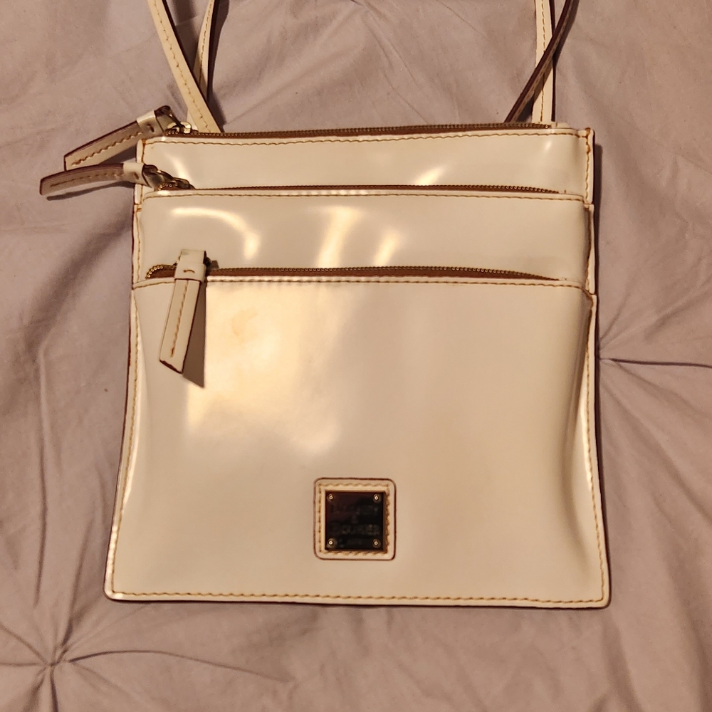 Dooney & Bourke White Leather Tripple Zip Tassel Crossbody Bag